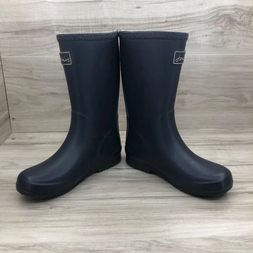 Joules Rain Boots Kids 2 Blue Rubber Slip On Shark Waterproof